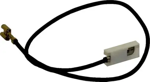 Ein Kabel mit zwei angeschlossenen Steckern und einer weißen Halterung, möglicherweise für einen Thermoschalter von Wolf.